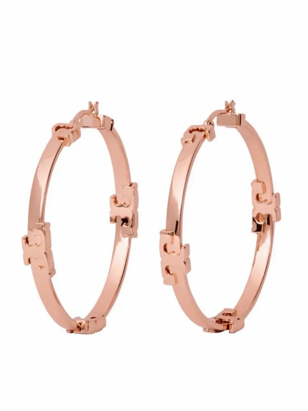 TORY BURCH • Rose Gold Serif T Logo Hoop Earrings